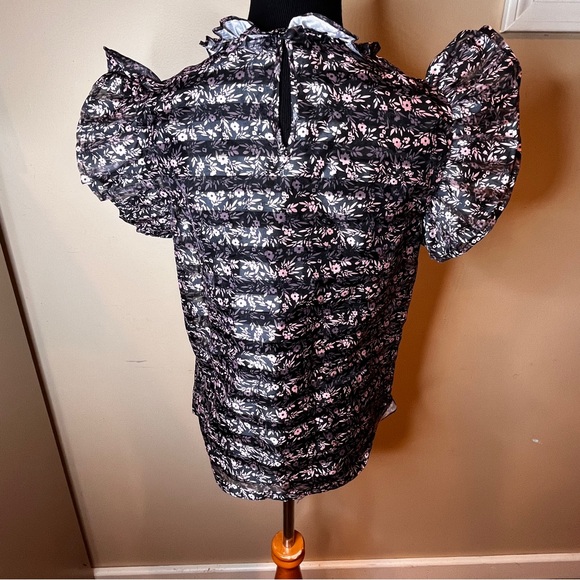Jill Stuart Size S Semi sheer mixed pattern stripe & floral ruffle burst sleeve - Picture 10 of 16
